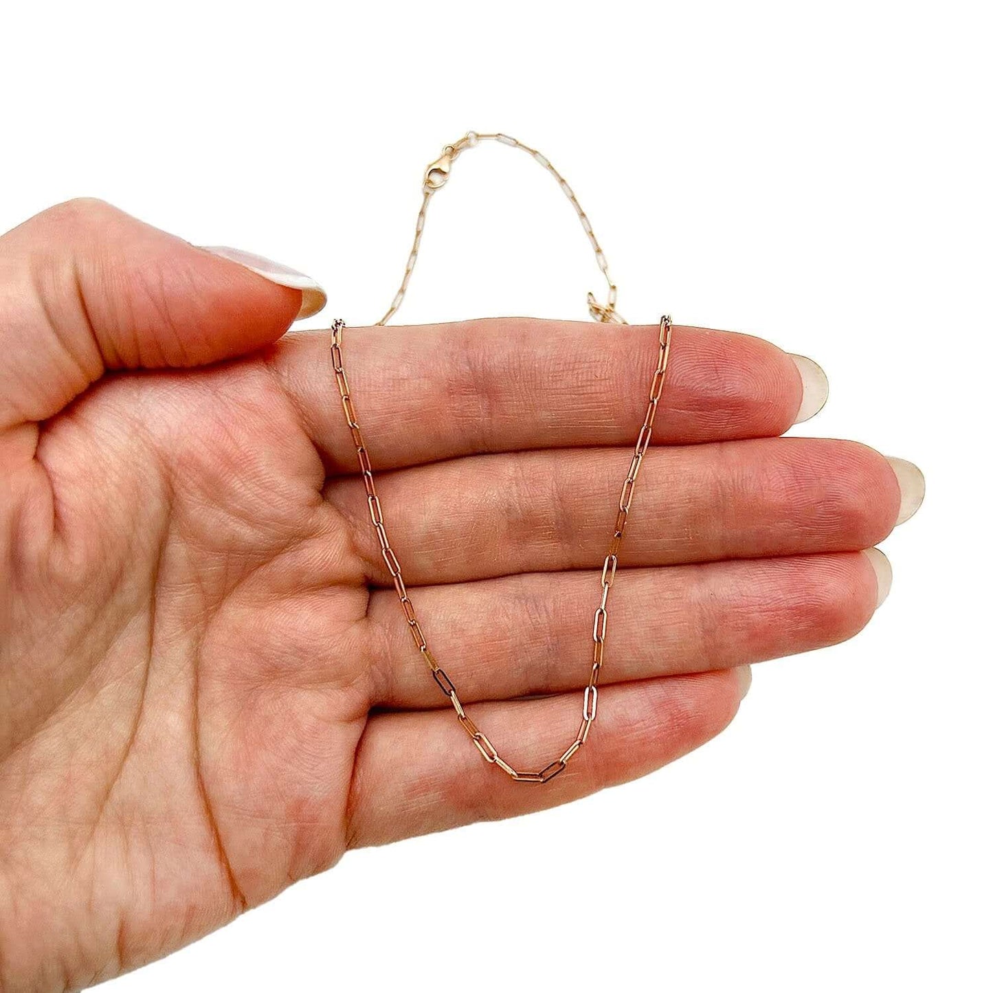 14K Rose Gold 1.5mm Hollow Paperclip Chain Necklace 16"-24"