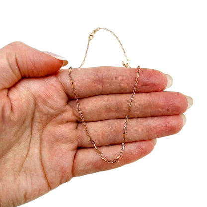 14K Rose Gold 1.5mm Hollow Paperclip Chain Necklace 16"-24"