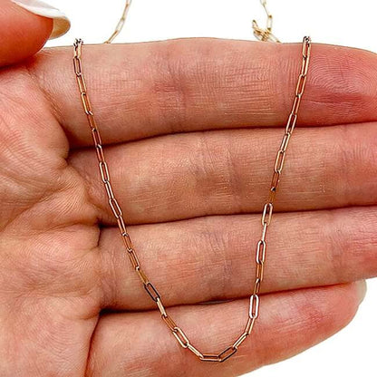 14K Rose Gold 1.5mm Hollow Paperclip Chain Necklace 16"-24"