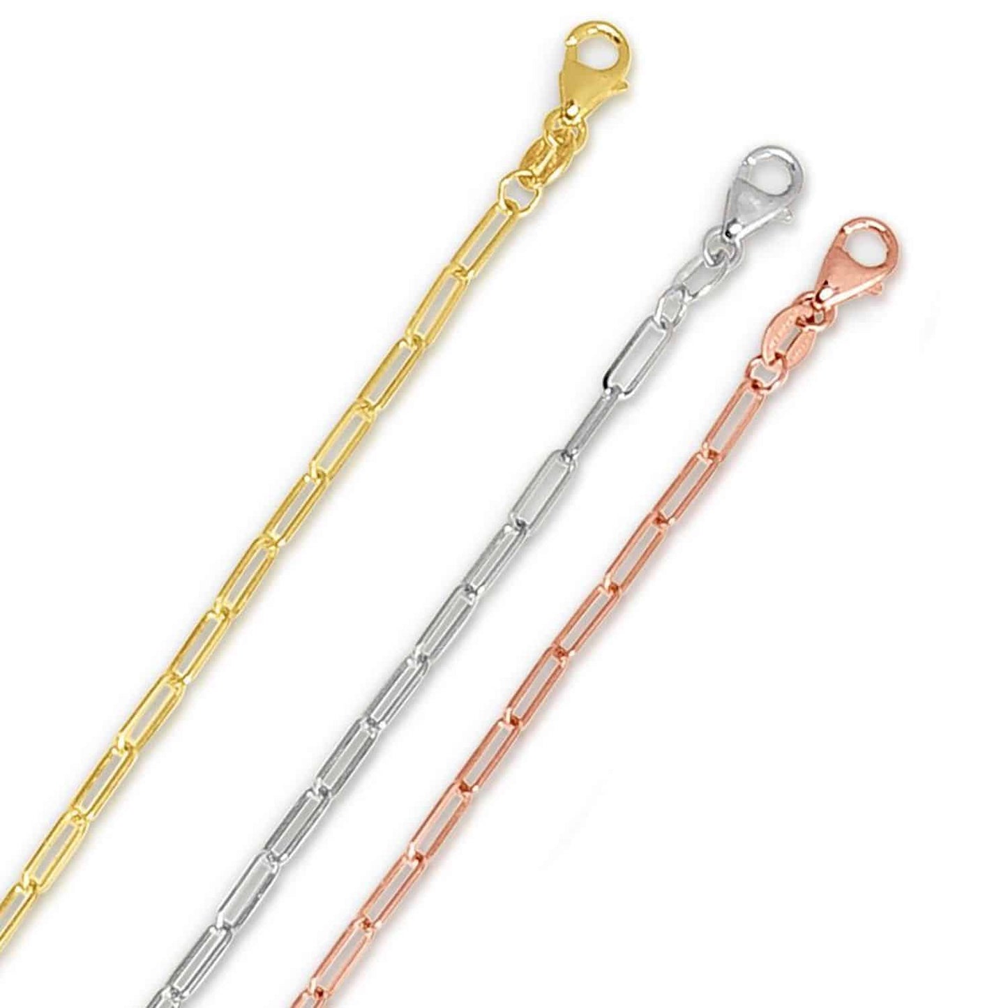 14K Rose Gold 2.1mm Paperclip Chain Necklace 16"-24"