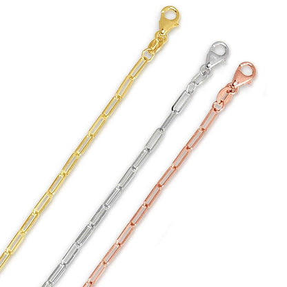 14K Rose Gold 2.1mm Paperclip Chain Necklace 16"-24"