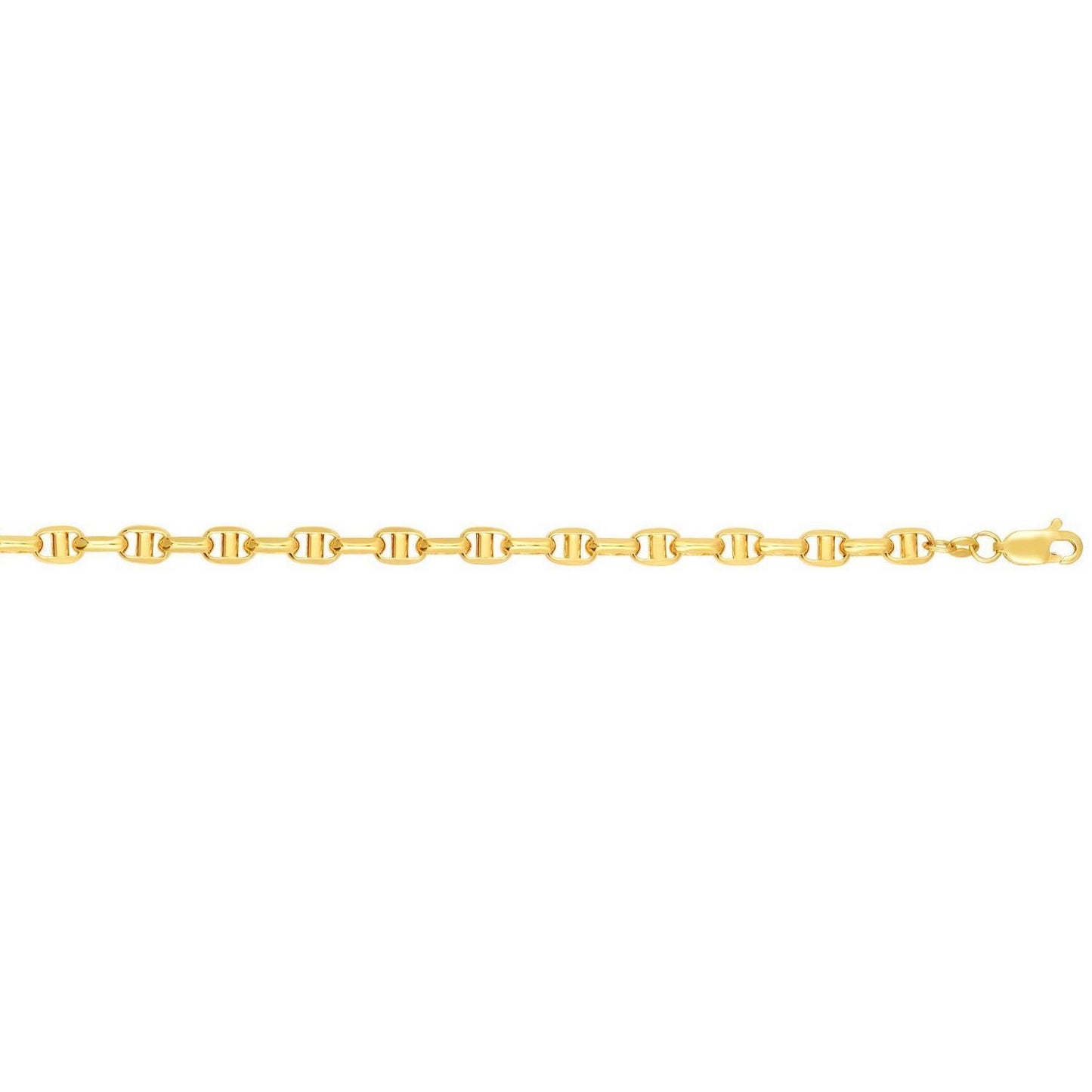 14K Yellow Gold 5mm Hollow Puffed Anchor Mariner Chain Necklace 20"-24"