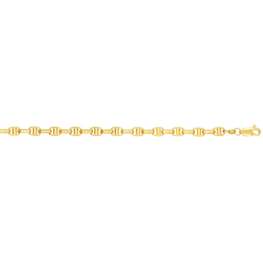14K Yellow Gold 5mm Hollow Puffed Anchor Mariner Chain Necklace 20"-24"