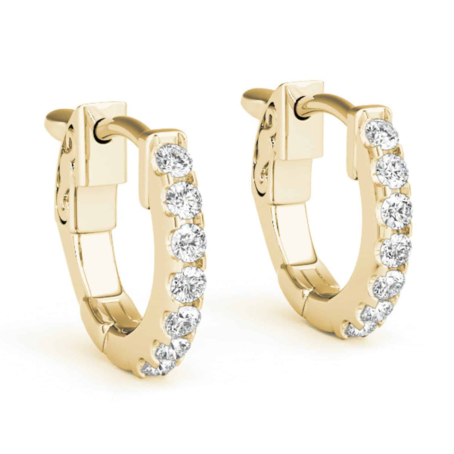 0.15CTW Real Diamond 14K Real Gold Huggie Hoop Single Earring 14mm (Half a Pair)