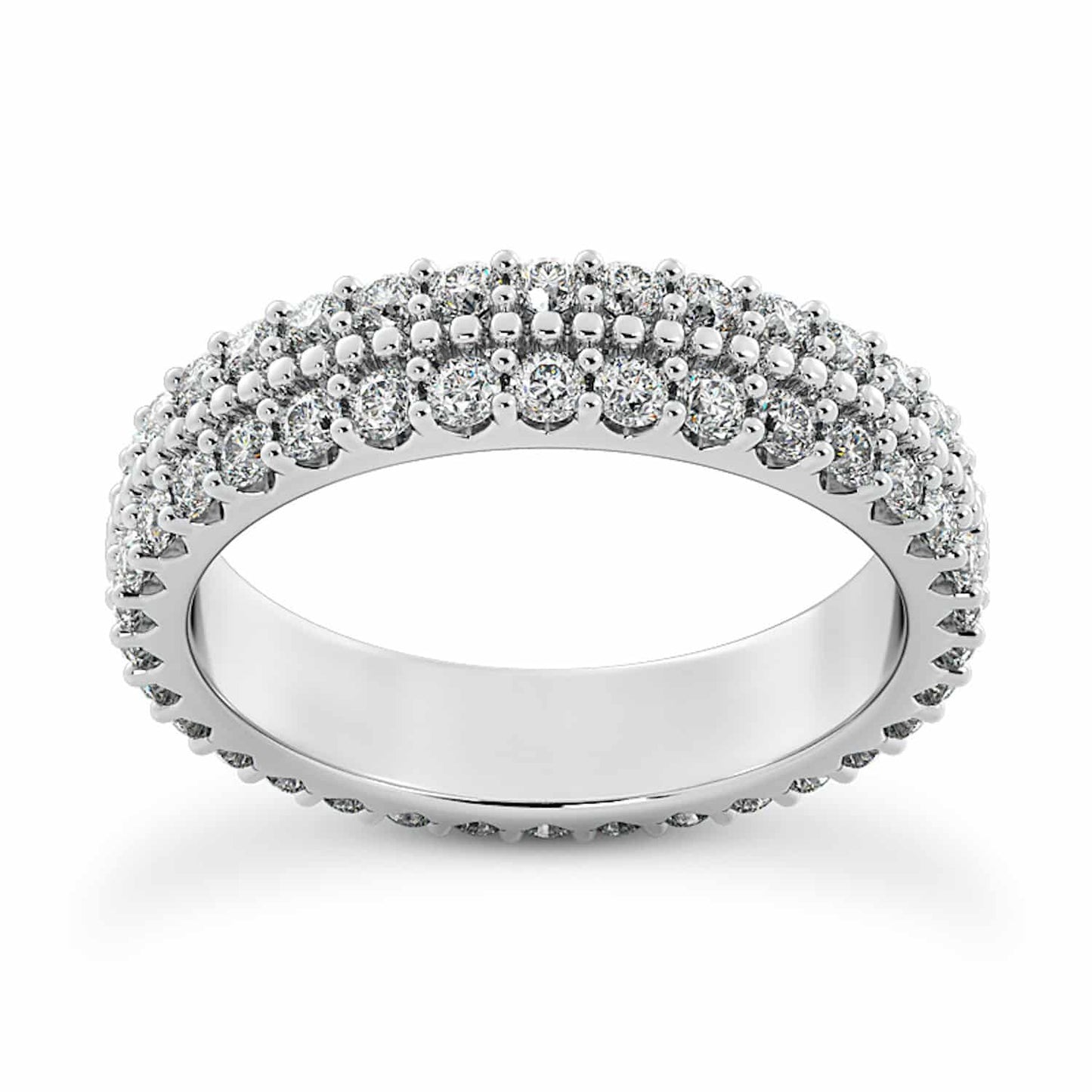 0.84CTW Real Diamond 18K Gold White Two Row Prong Eternity 4mm Wedding Band