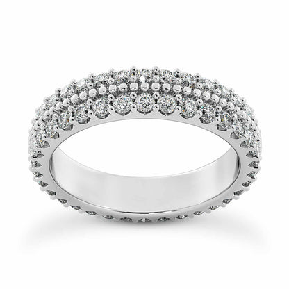 0.84CTW Real Diamond 18K Gold White Two Row Prong Eternity 4mm Wedding Band