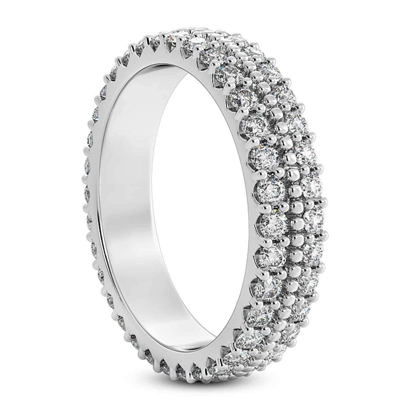 0.84CTW Real Diamond 18K Gold White Two Row Prong Eternity 4mm Wedding Band