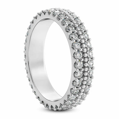 0.84CTW Real Diamond 18K Gold White Two Row Prong Eternity 4mm Wedding Band