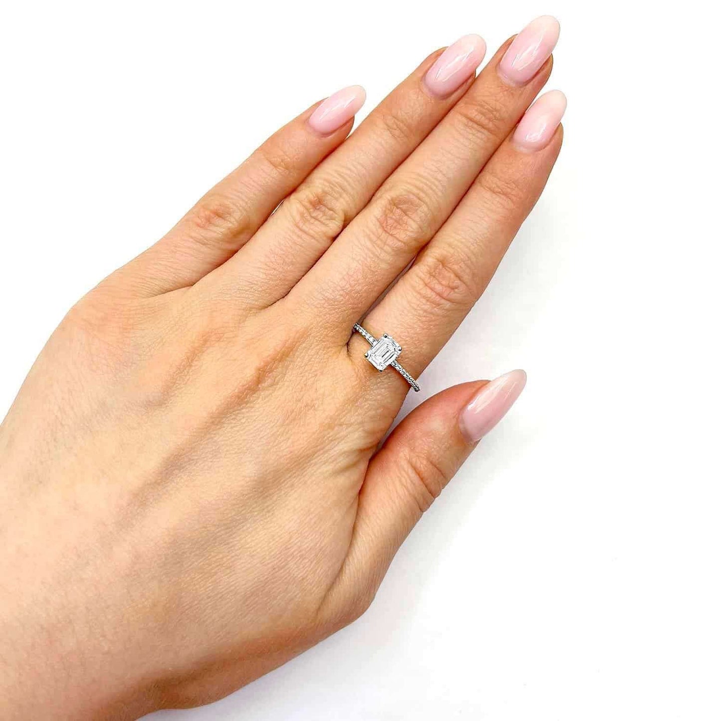 1.25CTW Lab-Grown Diamond Emerald Cut 18K Gold White Hidden Engagement Ring