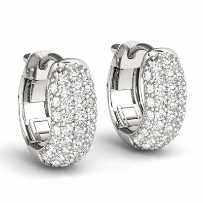 0.90CTW Natural Diamond 14K Yellow & White Gold Pave Huggie Hoop Earrings 13mm
