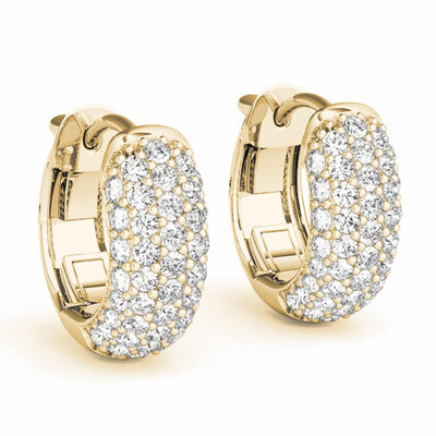 0.90CTW Natural Diamond 14K Yellow & White Gold Pave Huggie Hoop Earrings 13mm