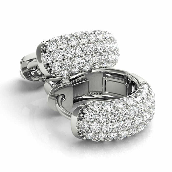 0.90CTW Natural Diamond 14K Yellow & White Gold Pave Huggie Hoop Earrings 13mm