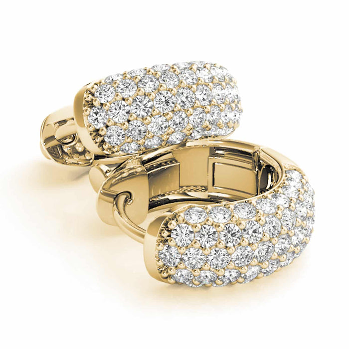 0.90CTW Natural Diamond 14K Yellow & White Gold Pave Huggie Hoop Earrings 13mm