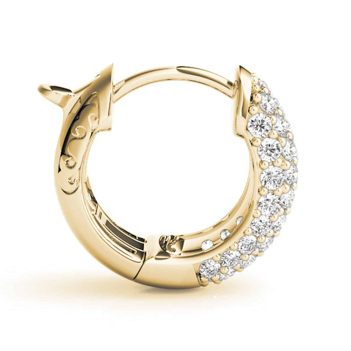 0.90CTW Natural Diamond 14K Yellow & White Gold Pave Huggie Hoop Earrings 13mm