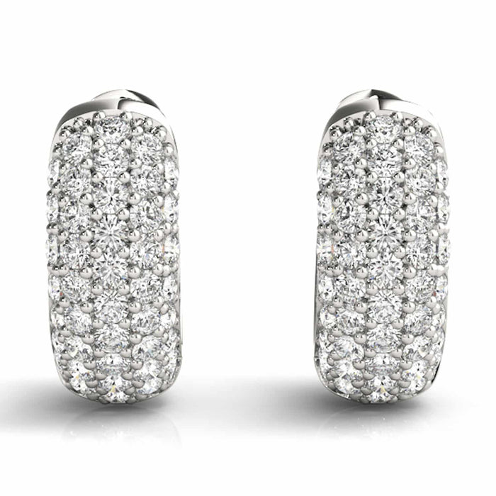0.90CTW Natural Diamond 14K Yellow & White Gold Pave Huggie Hoop Earrings 13mm