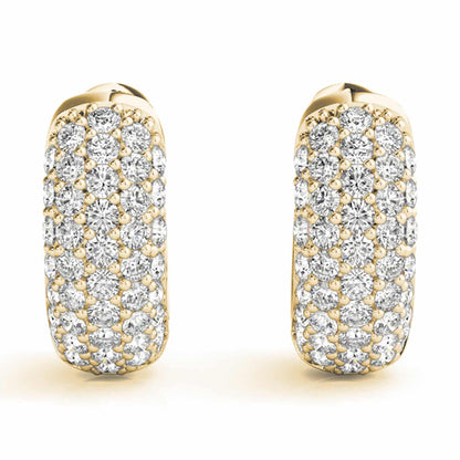 0.90CTW Real Diamond 14K Yellow & White Gold Pave Huggie Hoop Earrings 13mm