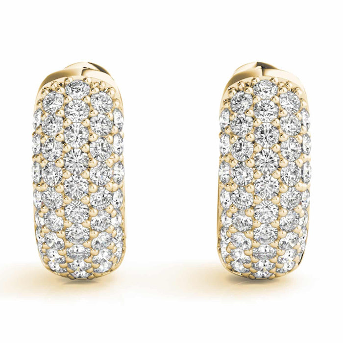 0.90CTW Natural Diamond 14K Yellow & White Gold Pave Huggie Hoop Earrings 13mm