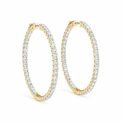 .7CTW Natural Diamond 14K Yellow White Gold Inside-Out Hinged Hoop Earrings 30mm