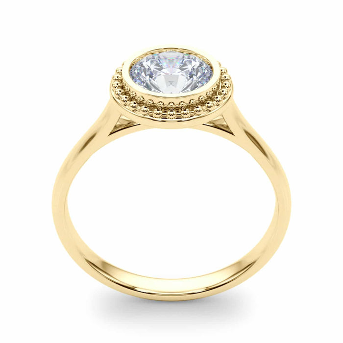 1CT Moissanite Charles & Colvard 18K Gold Bezel Solitaire Engagement Ring