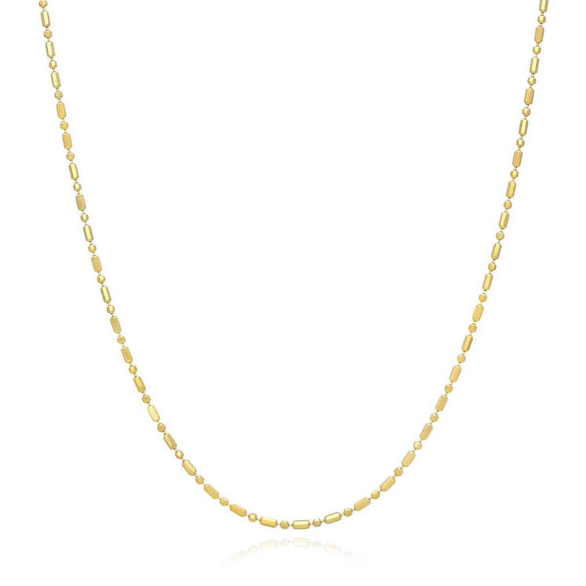 14K Yellow Gold 1.3mm Diamond-Cut Ball Bar Beaded Chain (Solid Links) 16"-20"