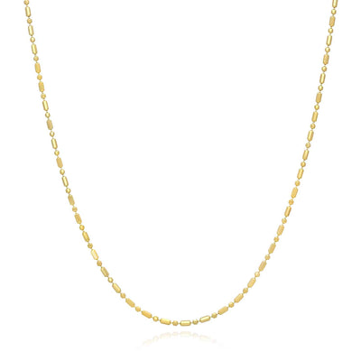 14K Yellow Gold 1.3mm Diamond-Cut Ball Bar Beaded Chain (Solid Links) 16"-20"