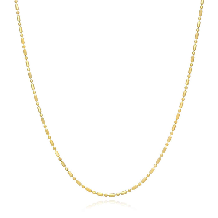 14K Yellow Gold 1.3mm Diamond-Cut Ball Bar Beaded Chain (Solid Links) 16"-20"