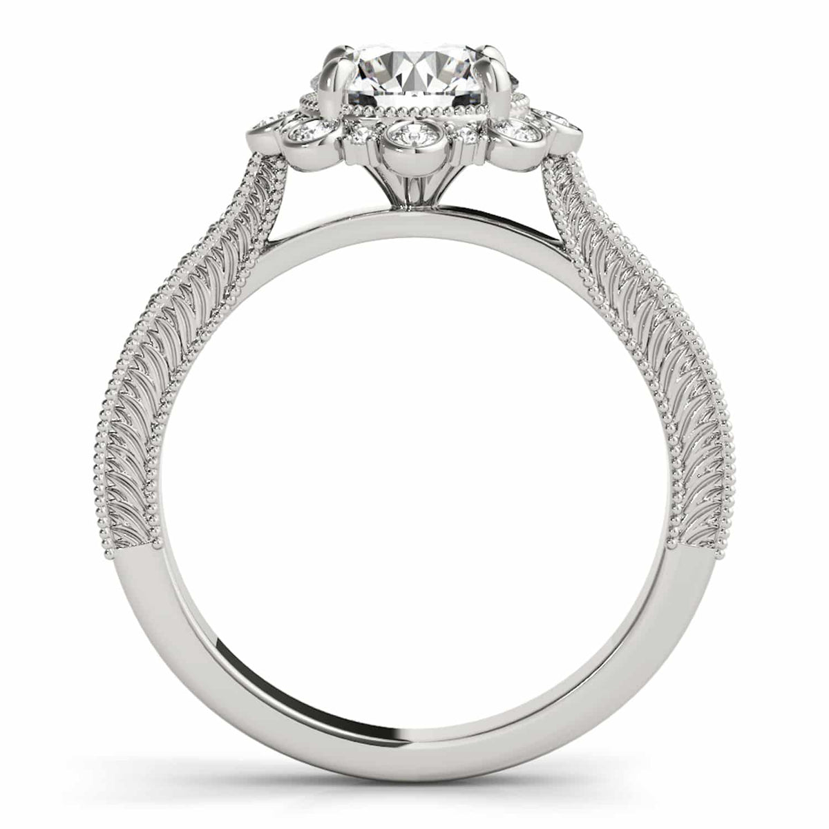 1.45CTW Lab-Grown Diamond 18K Gold White Starburst Floral Halo Engagement Ring