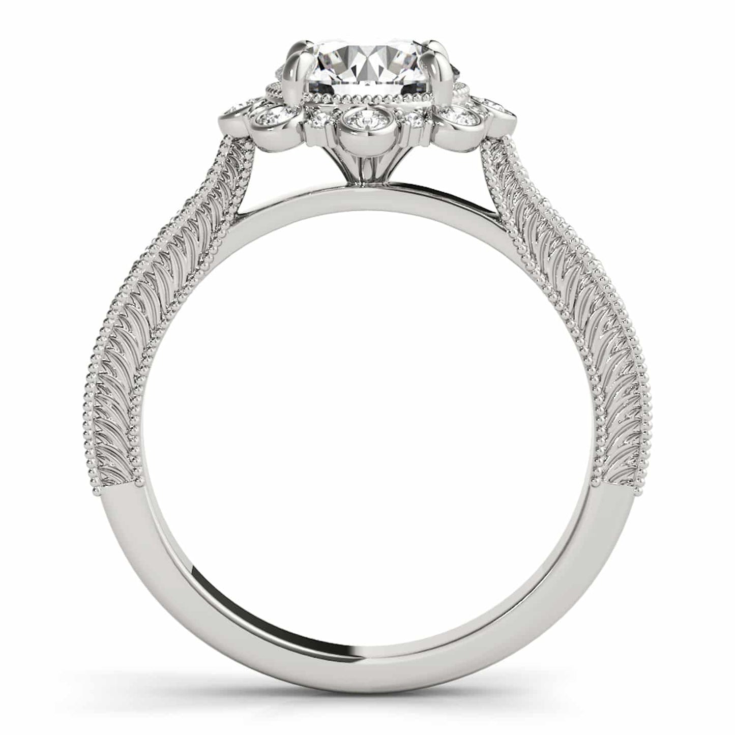 1.45CTW Lab Grown Diamond 18K Gold White Starburst Floral Halo Engagement Ring