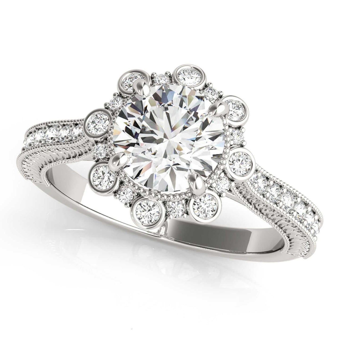 1.45CTW Lab Grown Diamond 18K Gold White Starburst Floral Halo Engagement Ring