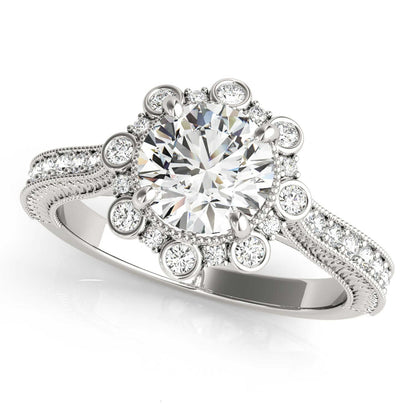 1.45CTW Lab Grown Diamond 18K Gold White Starburst Floral Halo Engagement Ring