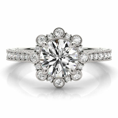 1.45CTW Lab Grown Diamond 18K Gold White Starburst Floral Halo Engagement Ring