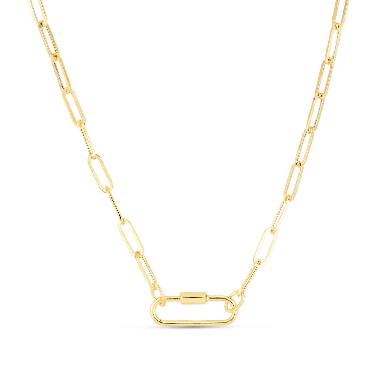 14K Yellow Gold 4mm Classic Carabiner Pendant Paperclip Chain Necklace 18"