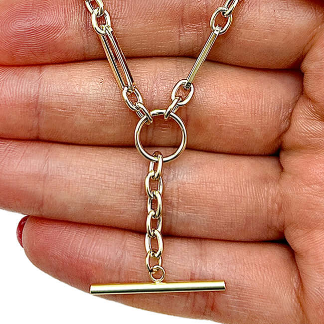 14K Yellow Gold 4mm Rolo Toggle Chain Necklace 18"