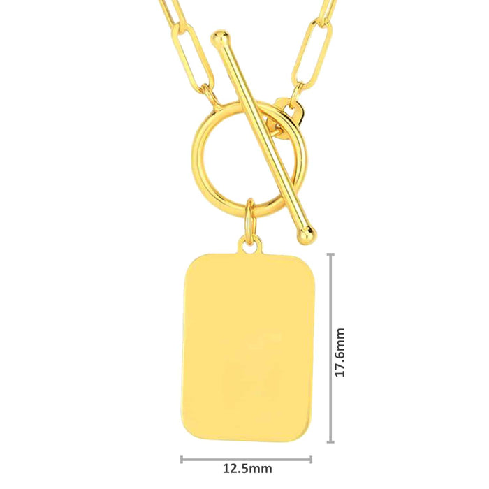 Engravable 14K Yellow Gold Tag Toggle 2.5mm Paperclip Necklace (Hollow) 18"