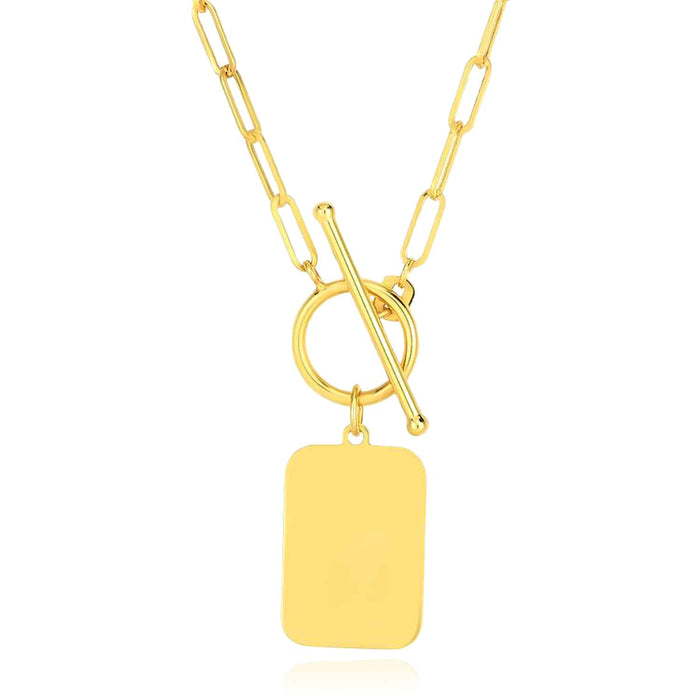 Engravable 14K Yellow Gold Tag Toggle 2.5mm Paperclip Necklace (Hollow) 18"