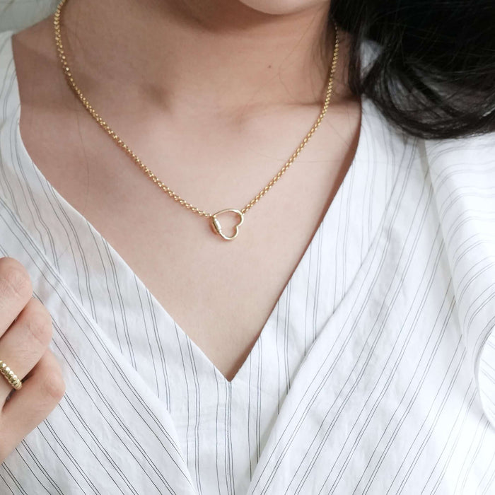 14K Yellow Gold Carabiner Heart Rolo Necklace (Hollow) 18" - WJD Exclusives