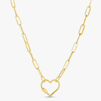 14K Gold Carabiner Heart Lock 4mm Paperclip Necklace (Hollow) 18"