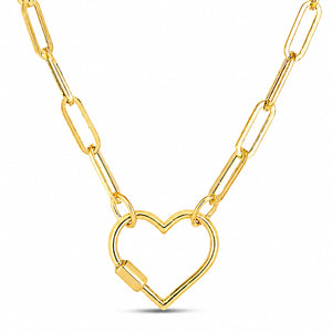 14K Gold Carabiner Heart Lock 4mm Paperclip Necklace (Hollow) 18"