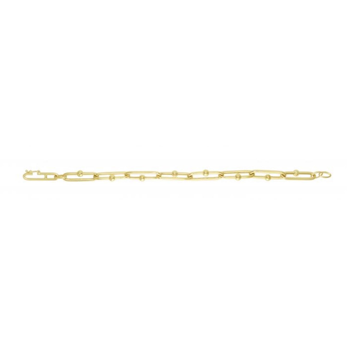 14K Gold Yellow 7.2mm Beaded Oval Bracelet 7.75"