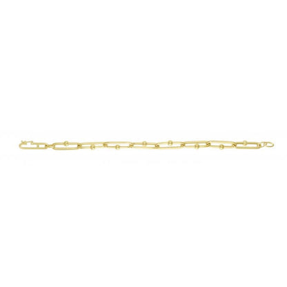 14K Gold Yellow 7.2mm Beaded Oval Bracelet 7.75"