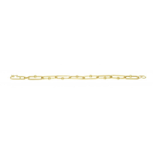 14K Gold Yellow 7.2mm Beaded Oval Bracelet 7.75"