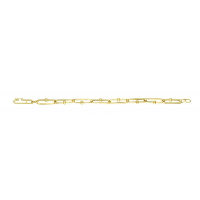 14K Yellow Gold 7.2mm Beaded Oval Bracelet (Hollow) 7.75"