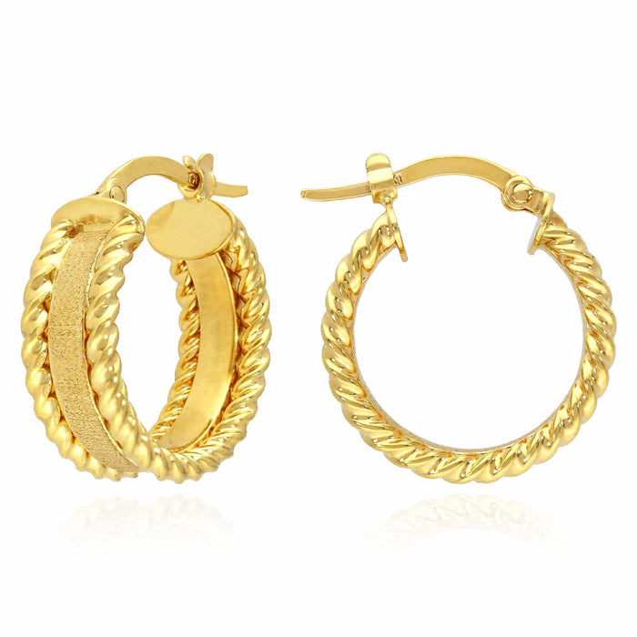 14K Yellow Gold Layered 7mm Twisted Rope Hoop Earrings 20mm