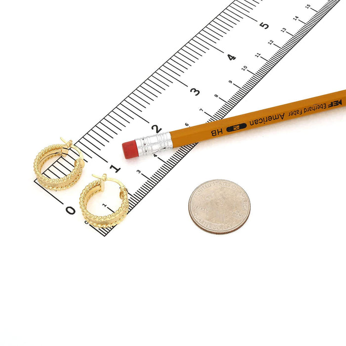 14K Yellow Gold Layered 7mm Twisted Rope Hoop Earrings 20mm