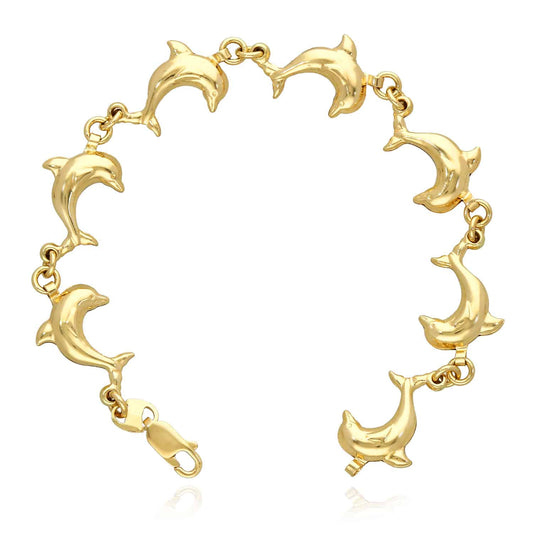 14K Yellow Gold 13mm Dolphin Bracelet 7.5"