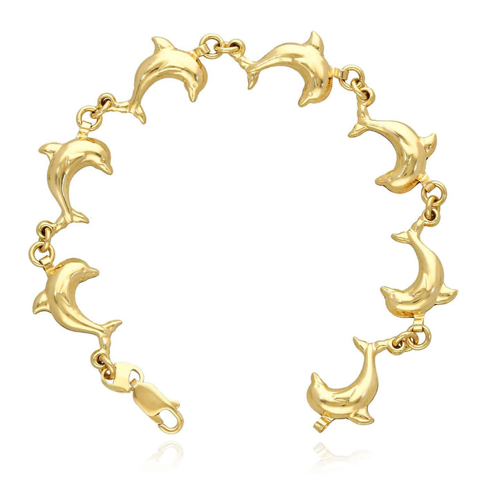 14K Yellow Gold 13mm Dolphin Bracelet (Hollow) 7.5"