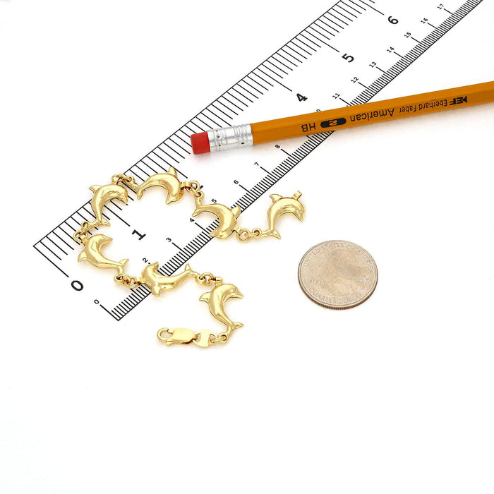 14K Yellow Gold 13mm Dolphin Bracelet (Hollow) 7.5"