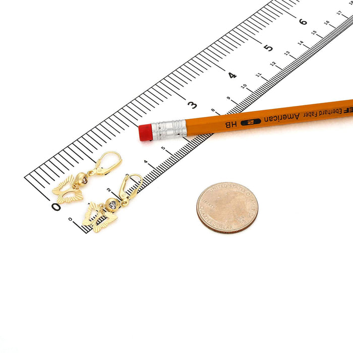 14K Yellow Gold Heart Butterfly Leverback Earrings 35mm