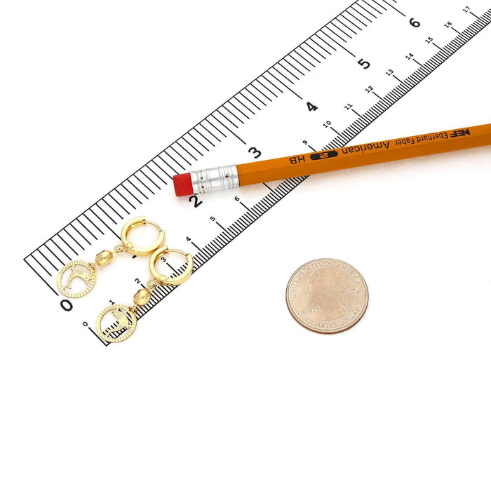 14K Yellow Gold Drop Diamond-Cut Dolphin Huggie Hoop Earrings 12mm