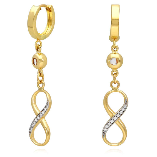 14K Yellow Gold CZ Drop  Infinity Huggie Earrings 50mm